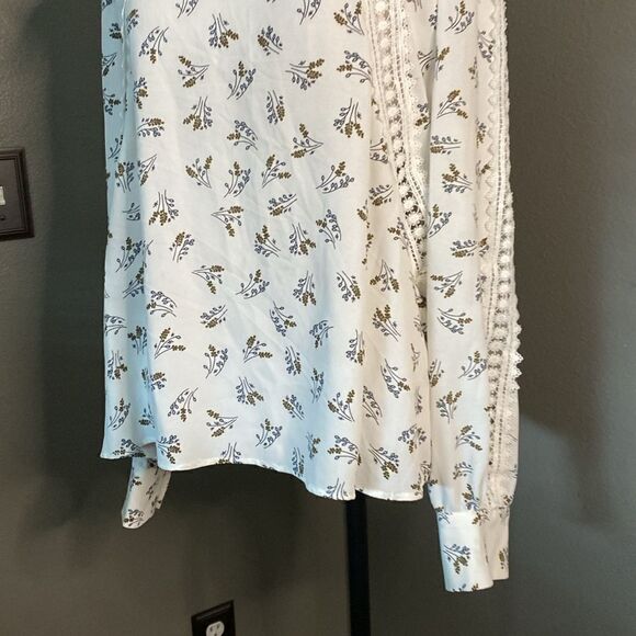 Nordstrom 1. State Women'S White Blue Floral Printed Embroidered Blouse Top NWT - Picture 5 of 15